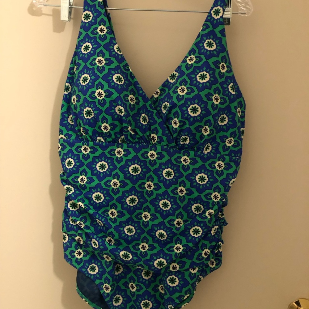Boden Blue and Green Floral One-Piece Swimsuit